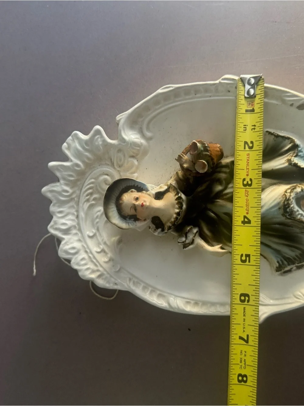 Vintage 3D Porcelain Wall Plaque with Lady Figurine - Black & White